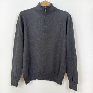 British Khaki Men’s Dark Grey Cotton Wool Half Zip Pullover‎ Sweater Size Large